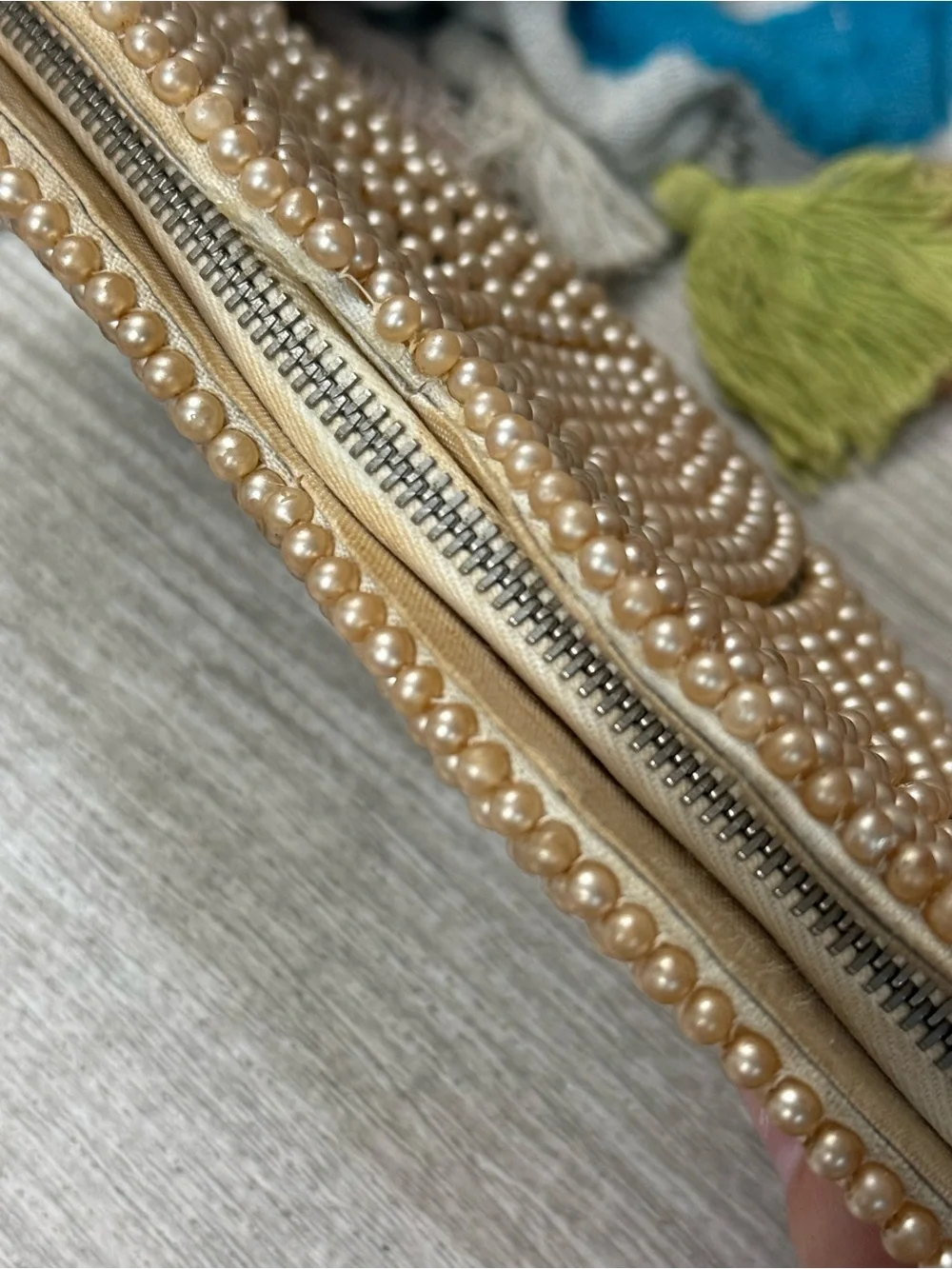 Vintage Decorative Champagne Pearl Clutch